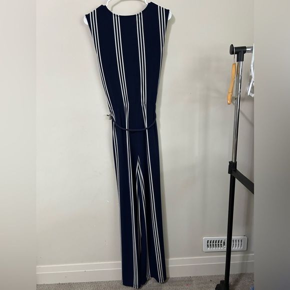 Ralph Lauren Striped Belted Jumpsuit Navy And Cream - Picture 5 of 11